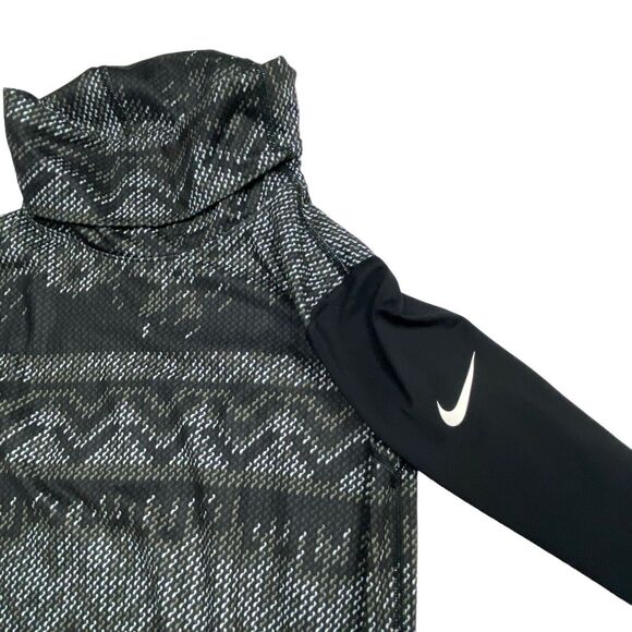 Nike Pro Top Womens Medium Black Aztec Thumb Holes Dri Fit Turtleneck Logo - Picture 7 of 8